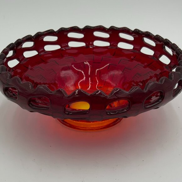 Fenton Glass 2 Row Open Edge Ruby Amberina Basket Weave Bowl. 6" dia. X 2.5" h. - Picture 7 of 8